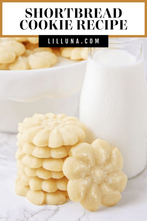 Just 5 common ingredients to create this classic pressed shortbread cookie recipe - a buttery melt-in-your-mouth treat! #shortbreadcookies #shortbread #cookies #dessert #5ingredients Pressed Cookies, Best Shortbread Cookie Recipe, Spritz Cookie Press, Pinwheel Cookies Recipe, Best Shortbread, Best Shortbread Cookies, Shortbread Cookies Recipe, Spritz Cookie Recipe, Shortbread Cookies Easy