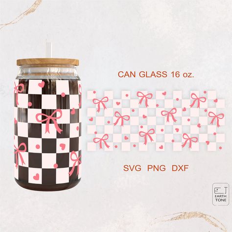 Beer Can Glass Svg, Glass Tumbler Design, Pink Checkered, Glass Can Wrap, Glass Wrap, Acrylic Keychains, Diy Cups, Custom Cups, Diy Cricut