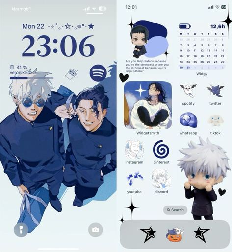 Satosugu Phone Theme, Jjk Phone Layout, Jjk Themed Phone, Jjk Phone Theme, Anime Ios Layout, Jujutsu Kaisen Homescreen, Twitter Layout Ideas, Anime Homescreen Layout, Ios Theme Ideas