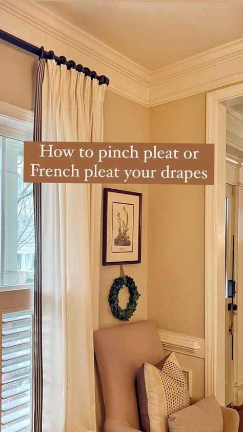 wellnestedhome on Instagram: Want the look of custom drapes without the price? Try adding pinch pleats, French pleats or fabric trim to your basic panels. I’ve done one… Pinch Pleat Curtains Diy, Comfy Home Decor, Highlights Diy, Comfy Home, Cozy Interiors, French Pleat, Pleat Curtains, Pinch Pleat Curtains, Custom Drapes