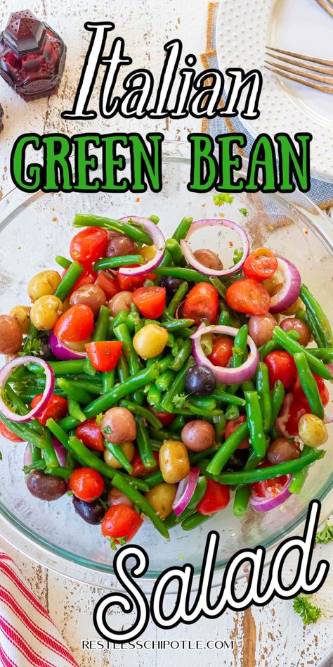 Marinated Green Beans, Green Bean Salad Recipes, Italian Green Beans, Cookout Sides, Restless Chipotle, Easy Summer Side Dishes, Green Bean Salad, Bean Salad Recipe, Cookout Side Dishes