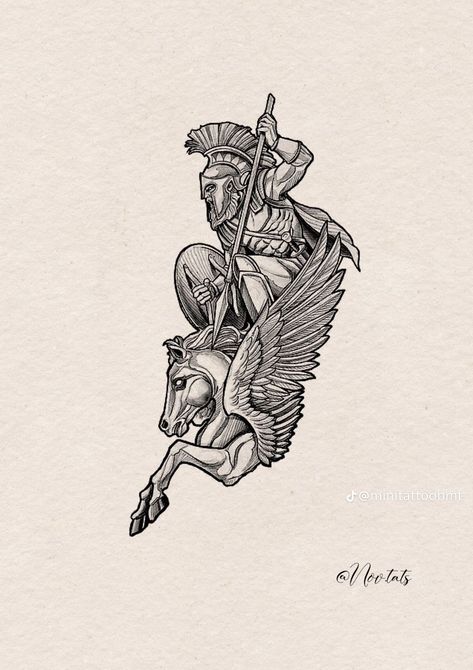 Mens Tattoos Greek Mythology, Greek Tattoo Sleeve Design, God Warrior Tattoo, Mens Mythology Tattoo, Roman Horse Tattoo, Greek Strength Tattoo, Greek Pegasus Tattoo, Forearm Tattoos Outer, Aries Greek God Tattoo