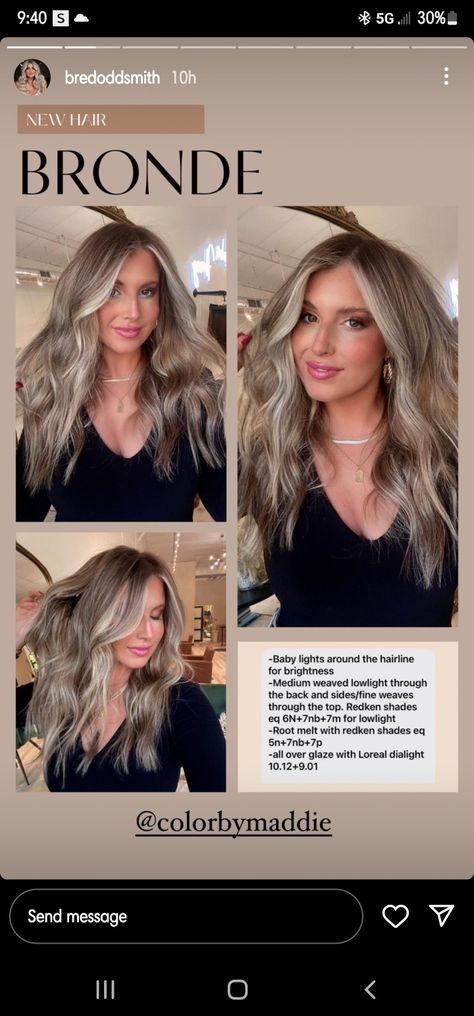 Level 7 Bronde Balayage, Vanilla Mocha Bronde Hair, Blond Color Melt, Dainty Tattoo For Husband, Lowlight Redken Formula, Balayage Shades Eq Formulas, Bronde Balayage Redken Formula, All Over Bronde Hair Colour, Ashy Formula Redken