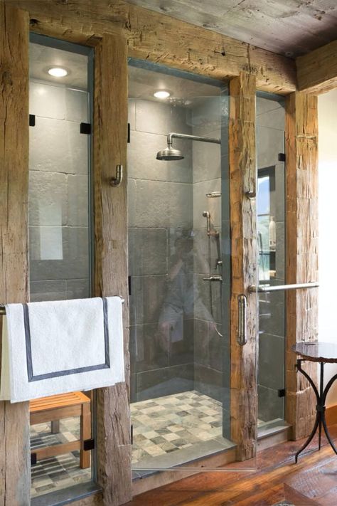 Handcrafted family home in Vermont with a backdrop of snowy peaks Makeover Kamar Mandi, Loft Bathroom, Cabin Bathrooms, Rustic Bathroom Designs, Small Bathroom Ideas Modern, Rustic Bathrooms, Bathroom Remodel Shower, Dream Bathrooms, Small Bathroom Ideas