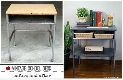 School Desk Makeover, Metal Desk Makeover, Old School Desk, Desk Redo, Old School Desks, Vintage School Desk, Vintage Metal Desk, Furniture Ads, Old Desks