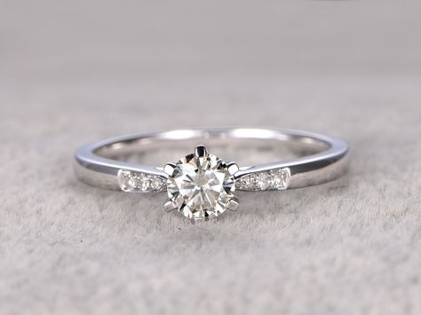 Moissanite Diamond Engagement Rings 14k White Gold Stacking Promise Ring Small Simple Engagement Rings Silver, Silver Engagement Rings Simple, Engagement Rings White Gold, Gold Diamond Wedding Band, Rings Silver, Ring Ideas, Rose Engagement Ring, Rose Gold Engagement, Container Store