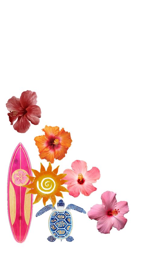 #summer #collage #turtle #surf #surfboard #hibiscus #flowers Summer Collage, Wallpaper Collage, Hibiscus Flowers, Surfboard, Hibiscus, Surfing, Collage, Flowers, Quick Saves