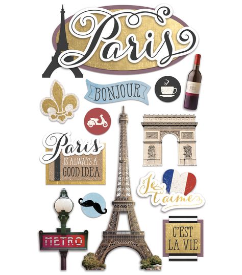 Paper House, 3d Stickers, Travel Stickers, Scrapbooking Embellishments, Scrapbook Embellishments, Travel Scrapbook, Paris Travel, Aesthetic Stickers, Journal Stickers