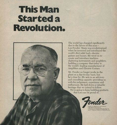 This Man Started a Revolution (1972) Acoustic Guitar Notes, Vintage Les Paul, Fender Acoustic Guitar, Rare Guitars, Leo Fender, Guitar Notes, Steel Guitar, Jazz Guitar, Guitar Building