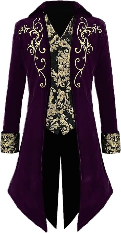 Amazon.com: Apocrypha Mens Medieval Steampunk Tailcoat Victorian Prince Jacket Frock Coat (Purple, Large) : Clothing, Shoes & Jewelry Steampunk Tailcoat, Prince Jacket, Victorian Mens Fashion, King Clothing, Medieval Steampunk, Purple Suit, Victorian Gothic Style, King Costume, King Outfit