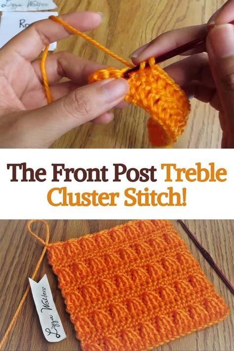 This easy front post treble cluster stitch is a simple four rows repeat pattern you will enjoy learning and crocheting. The texture this lovely stitch creates works great for blankets and scarves and hats or even dishcloth so you can start making gifts for everyone using this lovely crochet stitch. The pattern is beginner-friendly. Watch the video tutorial below and follow along to learn the Crochet Front Post Treble Cluster stitch. #crochetstitches #newcrochetstitch #urbakicrochet #learncrochet Front Post Treble Crochet Tutorial, Front Post Crochet Patterns, Crochet Math, Crocheting Videos, Crochet Front Post, Cluster Stitch, Crochet Cluster Stitch, Different Crochet Stitches, Crochet 101