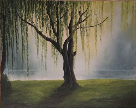 Willow Tree Canvas Painting, Willow Tree Oil Painting, Willow Tree Mural, Willow Tree Landscape, Weeping Willow Tree Painting, Willow Tree Painting, Willow Tree Art, Tree Painting Canvas, Weeping Willow Tree