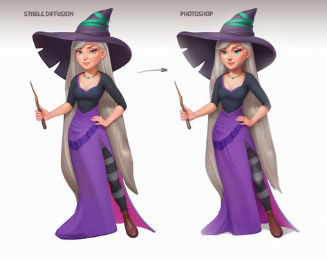 "Witch girl character: Stable Diffusion+Photoshop" by Gluskina Vika Game Icon Design, Character Game, Disney Character Drawing, Drawing Interior, Digital Painting Techniques, Witch Girl, Casual Art, Girl Character, Character Sketches