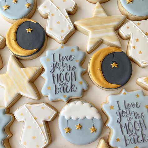 Madison Koutrouba on Instagram: “I love you to the moon and back🌙” Moon And Back Cookies, Love You To The Moon And Back Gender Reveal, Love You To The Moon And Back Cookies, Over The Moon Cookies Decorated, Love You To The Moon And Back Baby Shower Theme, To The Moon And Back Cake, Love You To The Moon And Back Babyshower Theme, Love You To The Moon And Back Cake, Love You To The Moon Baby Shower Theme