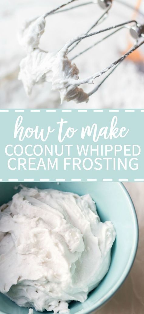 Learn how to make coconut whipped cream! You will not believe how easy it is and that you only need three ingredients. Plus it's dairy free, refined sugar free, paleo and vegan. Coconut Whipped Cream Frosting, Coconut Whipped Cream Recipe, Dairy Free Whipped Cream, Dairy Free Frosting, Recipes With Whipping Cream, Dairy Free Alternatives, Vegan Coconut, Whipped Cream Frosting, Coconut Whipped Cream