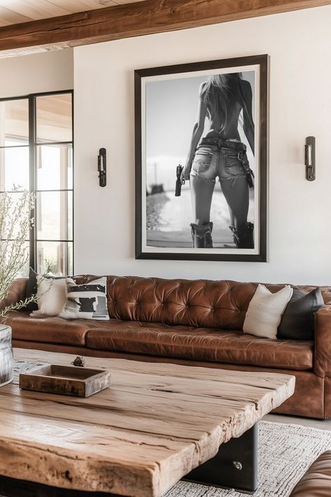 Minimal Western Living Room, Industrial Western Decor, Western Minimalist Decor, Western Chic Living Room, Western Boho Living Room, Modern Western Home, Texas Airbnb, Desert Interior Design, Female Cowboy