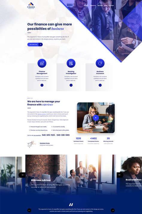 The "Finano - Finance & Consulting WordPress Theme" is a theme designed for finance-related businesses, financial advisors, consulting firms, accounting agencies, and other financial services providers. It offers a range of features and functionalities to create a professional and user-friendly website for your finance or consulting business. It Consulting Services, Financial Website Design Inspiration, Finance Website Design Inspiration, Accountant Website, Financial Website Design, Finance Website Design, Finance Landing Page, One Pager Design, Financial Website