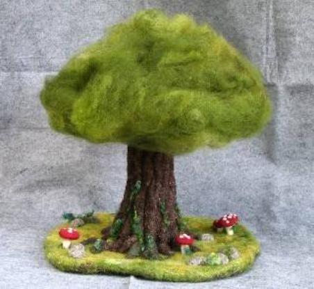 Needle felted tree..the person who did this is very talented...a lot of work went into this. Needle Felted Tree, Felted Tree, Felt Play Mat, Felt House, Waldorf Crafts, Felted Wool Crafts, Felt Tree, Felt Fairy, Needle Felting Tutorials