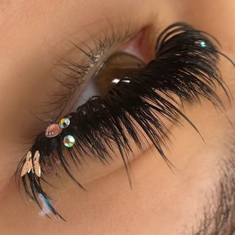 Lash Extensions With Gems, Gems On Lashes, Lashes With Diamonds, Lash Extension Decals, Decal Lash Extensions, Lashes With Gems, Lashes With Rhinestones, Holiday Lash Extensions, Unique Lash Extensions