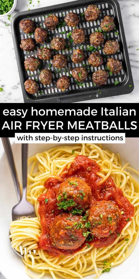 Juicy Air Fryer Meatballs in 30 Minutes Air Fryer Chicken Meatballs, Air Fryer Meatballs, Italian Meatball Soup, Meatball Soup Recipes, Fried Meatballs, How To Cook Meatballs, Homemade Meatballs, Homemade Italian, Chicken Meatballs