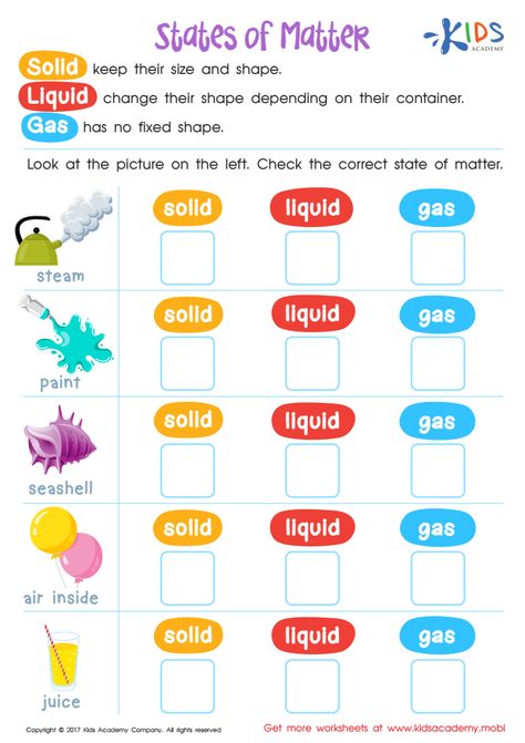 States Of Matter Worksheet Kindergarten, Science Worksheets Grade 2, Chemistry Preschool, State Of Matter Worksheet, Grade 3 Science Worksheets, Grade 2 Science Worksheets, Science Worksheets For Grade 1, 1st Grade Science Worksheets, Science Grade 1