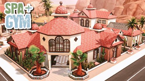 oasis springs gym & spa 🧘‍♀️ Sims 4 Desert Luxe Kit, Oasis Springs Park Sims 4, Sims 4 Oasis Springs Gym, Sims 4 Bathhouse, Sims 4 Gym Build Ideas, Sims 4 Oasis Springs Map, Sims 4 Willow Creek Gym, Sims 4 Oasis Springs Park, Sims 4 Oasis Springs Community Lot