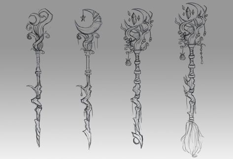 Moon Staff, Dnd Druid, Wizard Staff, Props Concept, Drawing Ideas List, Props Art, Fantasy Props, Character Aesthetics, Art Tools Drawing