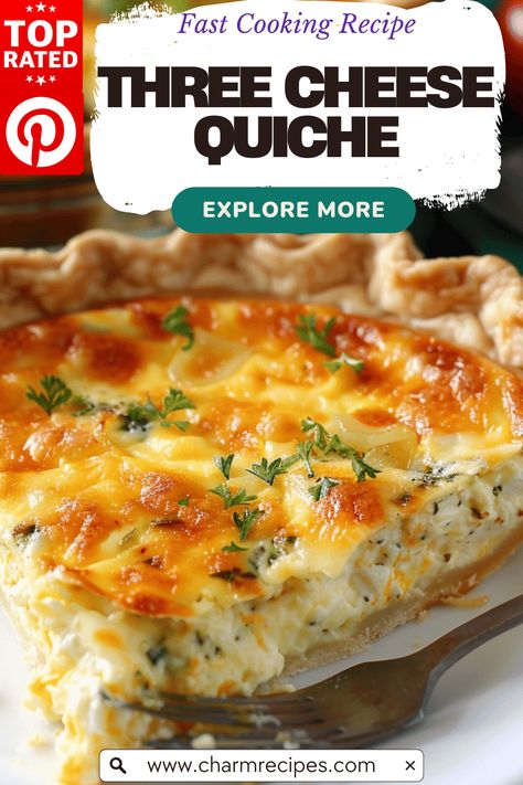 How to Make Three Cheese Quiche Four Cheese Quiche, Quiche Recipes Cheese, Cheese Quiche Recipes Easy, 3 Cheese Quiche, Cheese Quiche Recipes, Cream Cheese Quiche, Three Cheese Quiche, How To Make Quiche, Quiche Recipes Crustless