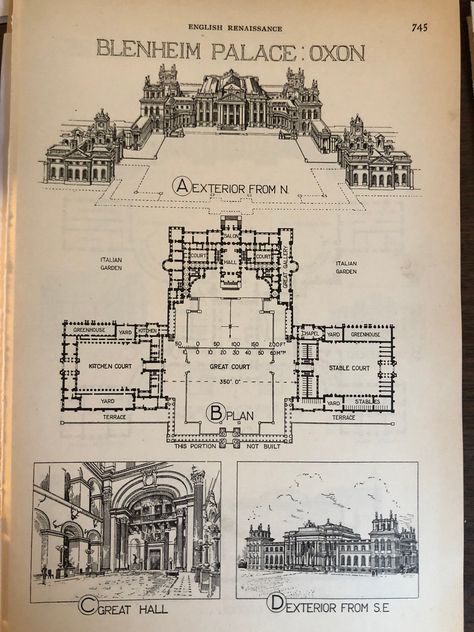 Blenheim Palace 1924 plans. English Renaissance Architecture Original lithograph Framable. From a 1924 book on World Architecture. Two sided page with no show through. It would look lovely framed and displayed in your study. Also available matted. This print is printed on a single page that measures 9.25 by 5.75 inches. Also available matted for 8 by 10 frame. Make your selection at check-out (and which side should be matted) 728/6 1122 Come find other wonderful things in my shop: jbling.etsy.co Palace Layout Floor Plans, Palace Floor Plan Royal, Palace Blueprints, Neoclassical Architecture Drawing, Castle Floor Plans Medieval, French Chateau Floor Plans, Palace Layout, Buckingham Palace Floor Plan, Bloxburg Palace