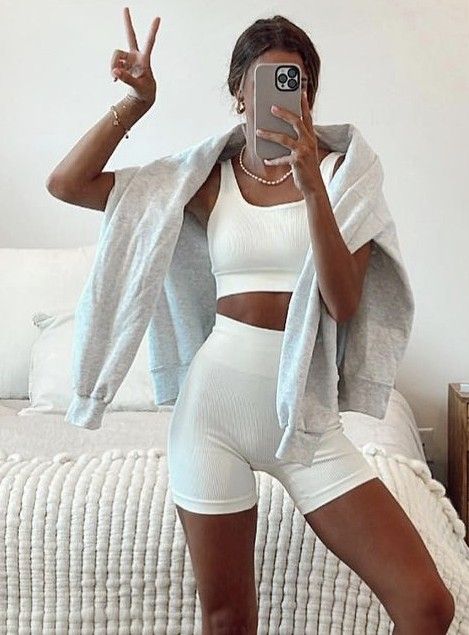 White Exercise Outfit, Bride Yoga Outfit, Bride Athleisure, Boat Day Cover Up, Athletic Bachelorette Outfit, Bridal Workout Outfit, Bachelorette Athleisure, Bride Workout Outfit, Bride After Party Outfit Comfy