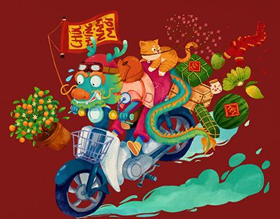 Tet Holiday Illustration, Tet Illustration, Tet Holiday, Photo Time, Ui Game, Year Of The Dragon, Time Photo, Cute Memes, Holiday Illustrations