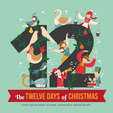 12 Days Of Christmas Illustration, Graphic Design Assets, Christmas Decorations For Kids, Twelve Days Of Christmas, Christmas Illustration, Christmas Vectors, 12 Days Of Christmas, Design Assets, Psd Files