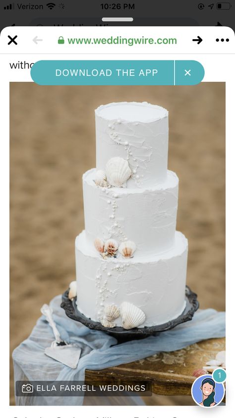 White Wedding Cake Ideas, Wedding Cake Beach, Coastal Wedding Cake, White Fondant Cake, Beach Theme Wedding Cakes, Pretty Wedding Cakes, Shells Beach, Wedding Thanks, Beach Cakes