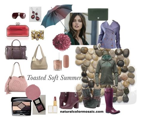 Toasted Soft Summer by naturalcolormosaic on Polyvore featuring The North Face, Bernard Perris, MICHAEL Michael Kors, Earth, Helly Hansen, The Row, Judith Leiber, Gucci, Rebecca Minkoff and Lodis Toasted Soft Summer, Dusk Summer, Summer Skin Tone, Cool Summer Palette, Concept Wardrobe, Colour Season, Soft Summer Palette, Soft Summer Color Palette, Soft Summer Colors