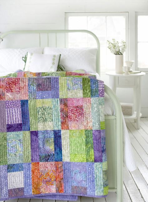 Splashes of Color Love Quilt Pattern, Bed Quilt Patterns, Quilt Modernen, Batik Quilts, Basket Pattern, Strip Quilts, Patchwork Quilting, Wall Quilts, Free Quilting