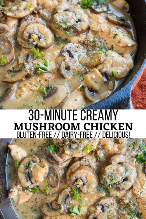 30-Minute Creamy Mushroom Chicken (Paleo, Keto) - The Roasted Root Chicken Spinach Mushroom, Chicken Mushroom Pasta, Cream Of Mushroom Chicken, Creamy Mushroom Chicken, Chicken Mushroom Recipes, Chicken Stroganoff, Healthy Comfort, Simple Dinner, Mood Food