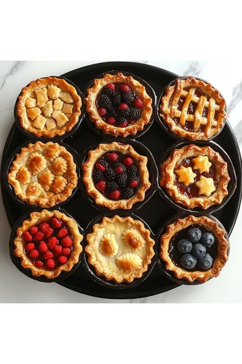 Looking for a fun and tasty treat for parties or family gatherings? These delicious mini pies are the answer! Perfectly portioned for individual servings, they can satisfy a sweet tooth without overwhelming your guests. From classic apple to creamy chocolate, these mini pie recipes are easy to follow and can be a focal point of any dessert table or party spread. Try them as appetizers, or simply enjoy them as a delightful treat with coffee. Get inspired with these quick and simple recipes that everyone will love! Mini Pie Packaging, Mini Chocolate Pies In Muffin Tin, Pies In Muffin Tin, Mini Chocolate Pies, Mini Chocolate Pie, Mini Pie Recipes, Thanksgiving 2024, Mini Pie, Party Spread