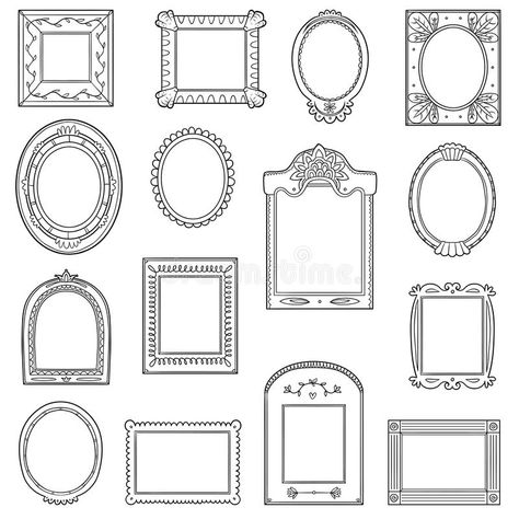 Vector black and white set of frames. Hand drawn cartoon frames vector illustration Cartoon Frame, Mini Picture Frames, Framed Tattoo, Oval Picture Frames, Doodle Frame, Doodle Frames, Doodle Tattoo, Geometric Design Art, Diy Journal Books