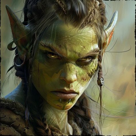 Orc Character Design, Orc Design, Dnd Portraits, Female Orc, Scared Face, Orc Warrior, Fantasy Portraits, Dungeons And Dragons Characters, Fiction Writing