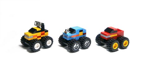 Three small monster trucks Lego Monster Truck, Lego Police Car, Lego Bed, Lego Monster, Minecraft Lego, Lego Vehicles, Micro Lego, Lego Robot, Lego Mini