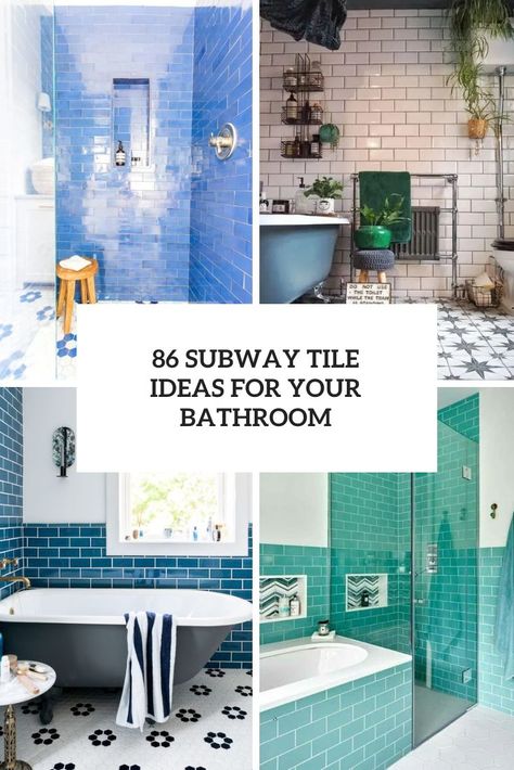 Subway Tile Ideas For Your Bathroom Bathrooms With Subway Tile, Blue Subway Tile Bathroom, Subway Tile Ideas, Subway Tile Bathroom Wall, Bathroom Subway Tile, Subway Tile Patterns, Black Subway Tiles, Green Subway Tile, Teal Tile