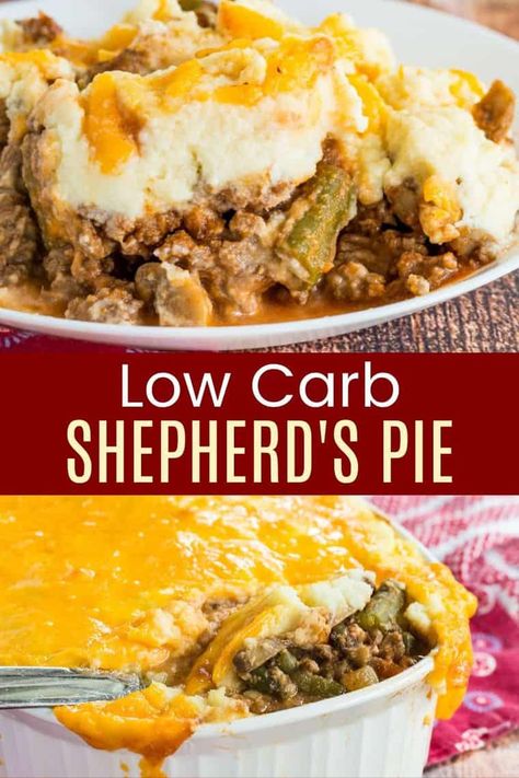 Low Carb Shepherd's Pie is the healthy comfort food recipe you need to make a delicious keto-friendly dinner. Saucy and savory ground beef, vegetables, and a cheesy cauliflower mash make this a cozy casserole the family will love! Wondering what to serve it with? Check out all of the Make it a Meal ideas from cupcakesandkalechips.com Healthy Shepards Pie, Sheppards Pie Recipe, Low Carb Shepherds Pie, Keto Shepherd's Pie, Cheesy Mashed Cauliflower, Shepards Pie Recipe, Low Carb Comfort Food, Keto Casseroles, Cauliflower Mash