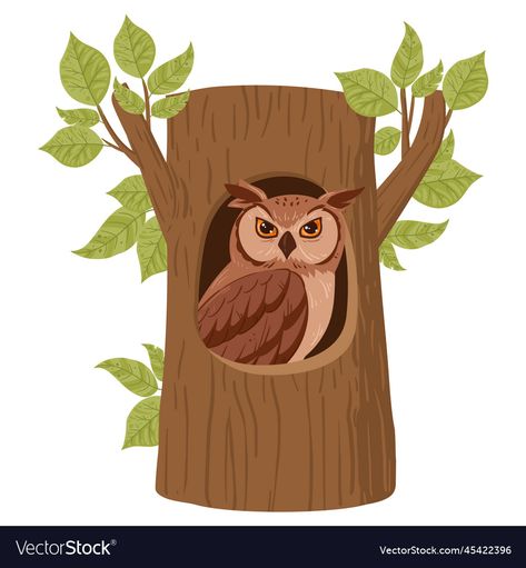 Nest Drawing, Tree Hollow, Woods House, Owl In Tree, Cartoon Forest, Owl Graphic, Clay Owl, Hollow Tree, Cartoon Trees