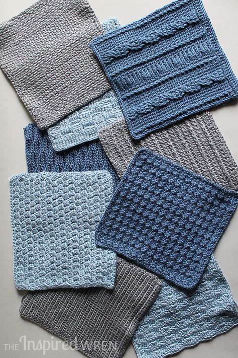 Love this colorway! Crochet Along Afghan Sampler 2015 from The Inspired Wren | CAL with 2 squares per month for a complete blanket in one year! Knitted Squares, Knitted Dishcloths, Crochet Cable, Crochet Blocks, Haken Baby, Afghan Pattern, Crochet Square Patterns, Square Patterns, Crochet Square