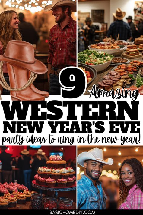 9 Amazing Western New Year's Eve Party Ideas 1 Western New Years Eve Party, Cowboy Christmas Party Food, Country Themed Dinner Party, Cowboy Christmas Games, Cowboy Christmas Party Ideas, Cowgirl Dinner Party, Rodeo Food Ideas, Western Dinner Party, Western Party Food Ideas