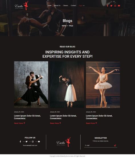 Estella - Dance School & Studio Elementor Template Kit Dance Studio Website, Dance Studios, Studio Website, School Website, Dance School, Professional Website, Dance Studio, Website Templates, Online Presence