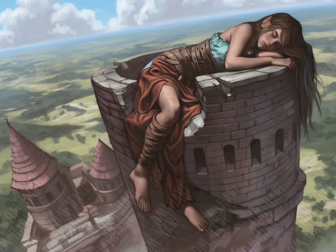 Giant Sleeping in Tower, Stork King's Thunder Giant Character, Giant Oc, Female Giant, Female Giant Character Design, Giant Women Art, Giant Woman, Giant Drawing, Giant Character Design, Giant Woman Art