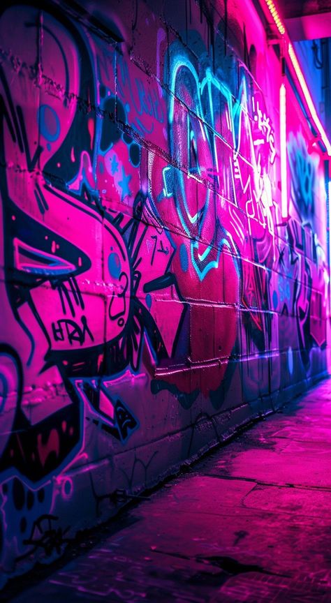 Neon Dystopia Aesthetic, Neon Art Aesthetic, Aesthetic Neon Lights Wallpaper, Purple Apocalypse Aesthetic, Punk Neon Aesthetic, Neon Graffiti Aesthetic, Neon Graffiti Art, Graffiti Wall Aesthetic, Rave Aesthetic Wallpaper