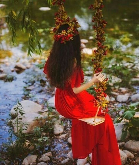 Red Dress, Flowers, Red