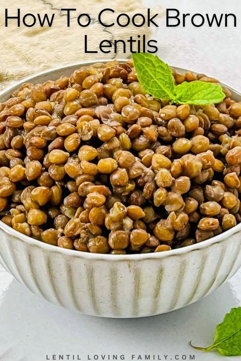 Brown lentils in a white bowl. Leftover Lentils, Vegan Lentil Recipes, Vegetarian Patty, Cooked Lentils, How To Cook Lentils, Canned Lentils, Lentils Beans, Dried Lentils, Wholesome Snacks